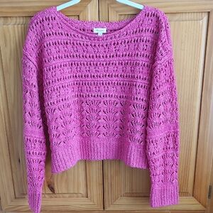 PILCRO by Anthropologie Cropped Crochet Pink Sweater NEW